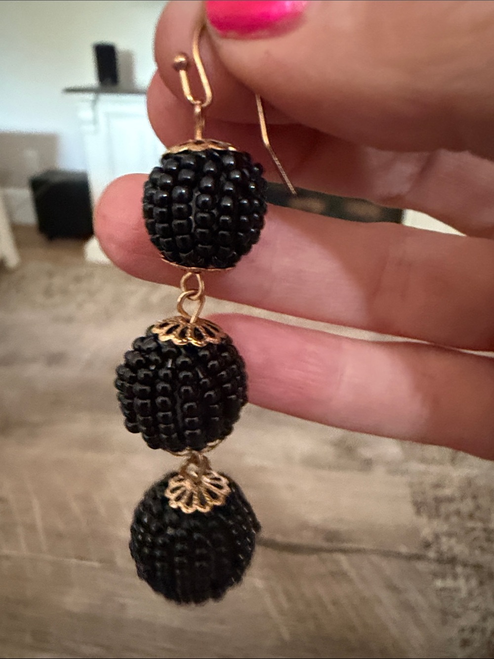 Black Beaded Triple Drop Earrings
